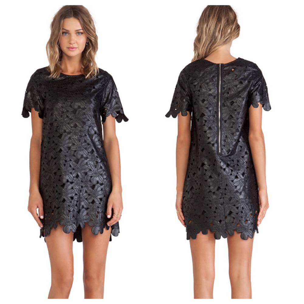 JOA Floral cutout faux leather dress (MED)